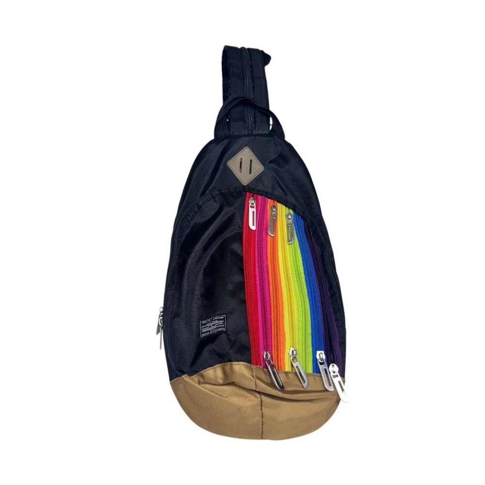 Tokyo Japan Rainbow Multi Zip Sling Bag Black Tan Crossbody Pride Multizip